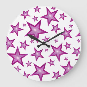 Reloj Redondo Grande Pink Stars clock round white