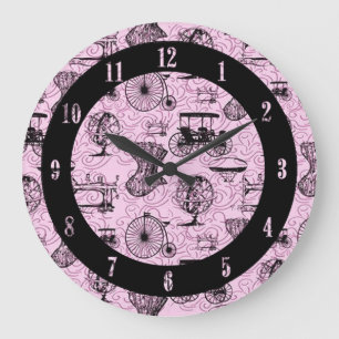 Reloj Redondo Grande Pink Steampunk Pattern Wall Clock