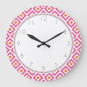 Reloj Redondo Grande Pink Tangerine Diamond Ikat Pattern