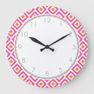 Reloj Redondo Grande Pink Tangerine Diamond Ikat Pattern