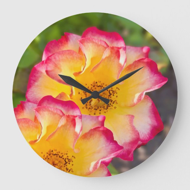 Reloj Redondo Grande Pink Yellow Rose (Anverso)