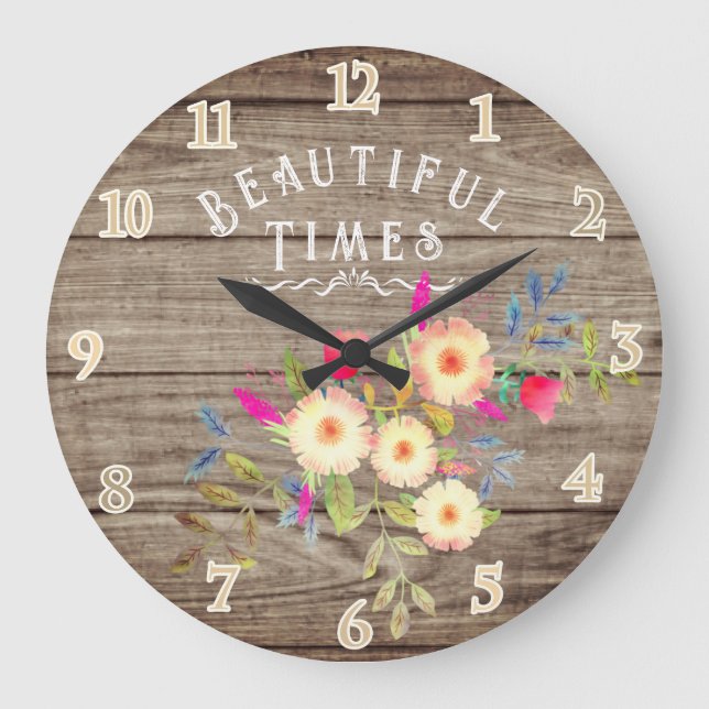 Reloj Redondo Grande Pino marrón floral del país (Anverso)