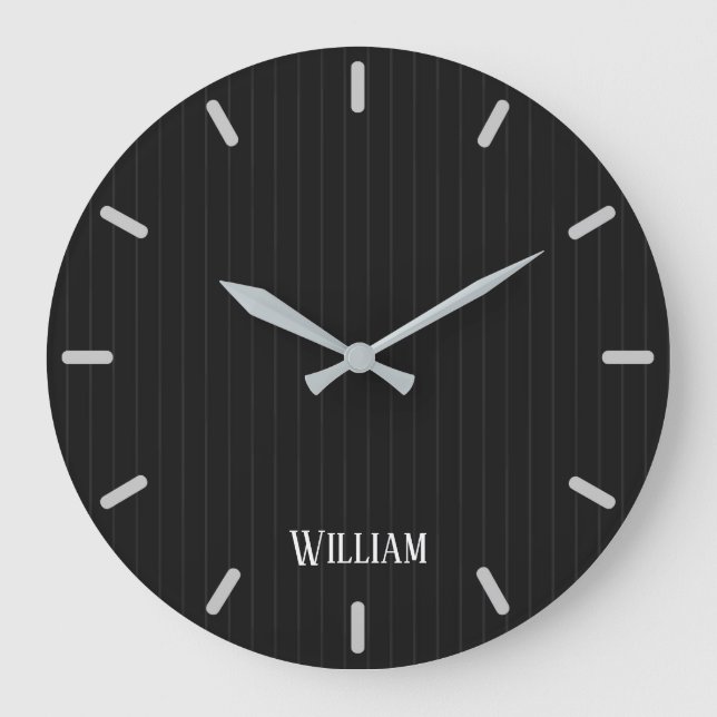 Reloj Redondo Grande Pinstripes negras personalizadas (Anverso)