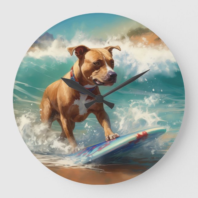 Reloj Redondo Grande Pintado americano de surf en Staffordshire Beach (Anverso)