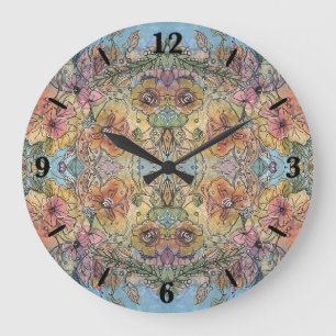 Reloj Redondo Grande Pintado de color acuático de jardín de flores de M