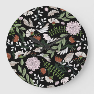 Reloj Redondo Grande Pintado de flores antiguas de grabado