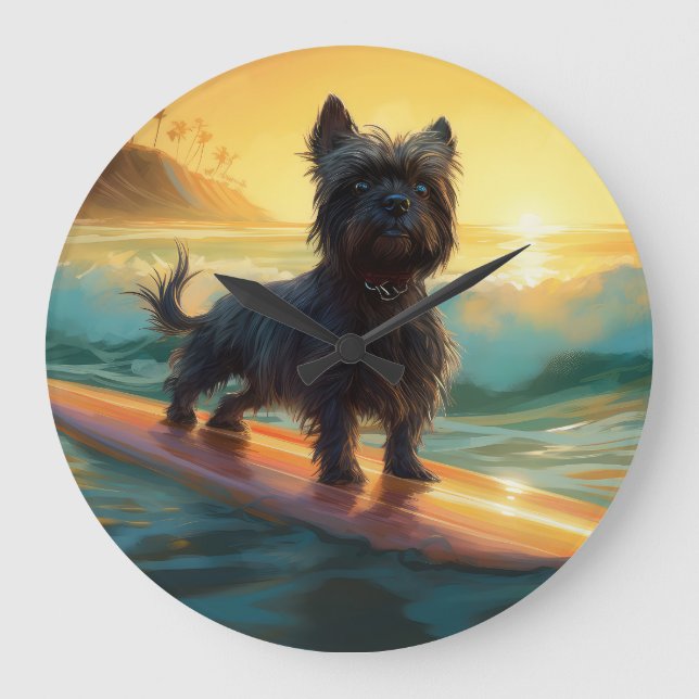Reloj Redondo Grande Pintado de surf Affenpinscher Beach (Anverso)
