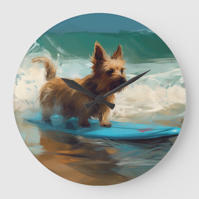 Reloj Redondo Grande Pintado de surf en Australian Terrier Beach (Anverso)