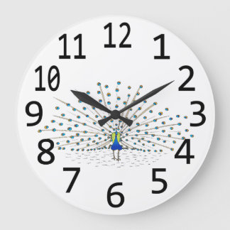 Reloj Redondo Grande Pintado digital pavo real azul grandes números neg