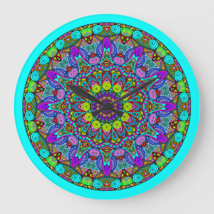 Reloj Redondo Grande Pintado manual Mandala Clock Face 4