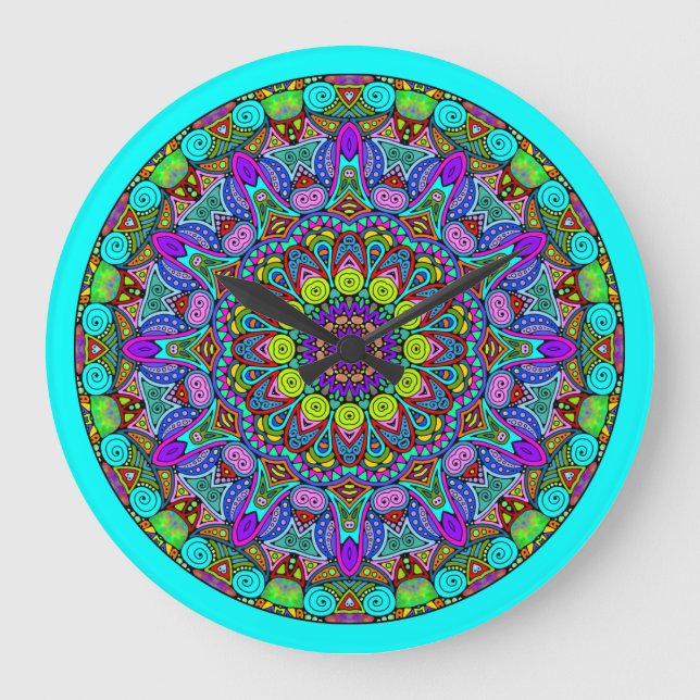 Reloj Redondo Grande Pintado manual Mandala Clock Face 4 (Anverso)
