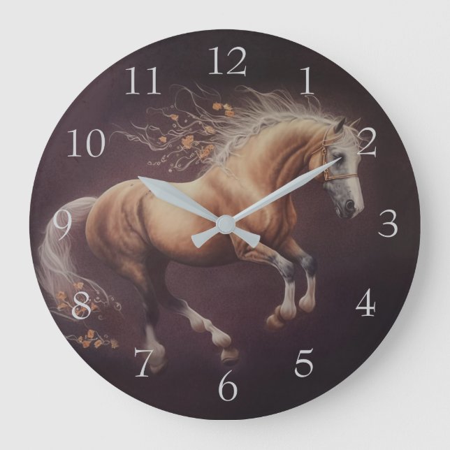 Reloj Redondo Grande Pintado Pastel De Un Caballo Corriendo (Anverso)