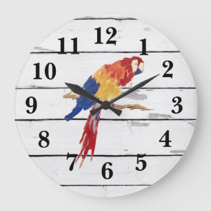 Reloj Redondo Grande Pintado tropical de pájaros Shiplap Decoración rús