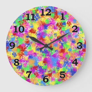 Reloj Redondo Grande Pintar salpicaduras Arcoiris con fondo de color br