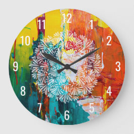 Reloj Redondo Grande Pintura abstracta colorida con Petals Mandala