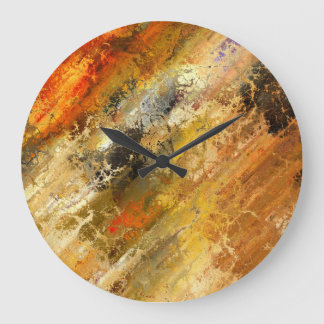 Reloj Redondo Grande pintura abstracta naranja metalizado rojo negro