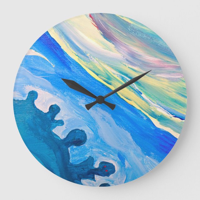 Reloj Redondo Grande Pintura acrílica colorida, fondo texturado. (Anverso)