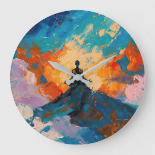 Reloj Redondo Grande pintura al óleo 'Arte del Yoga (#4)'