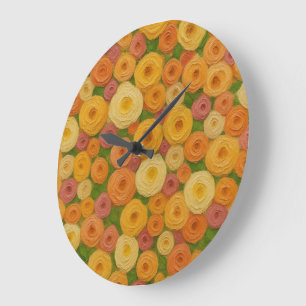 Reloj Redondo Grande Pintura al óleo de patrón floral continuo de otoño