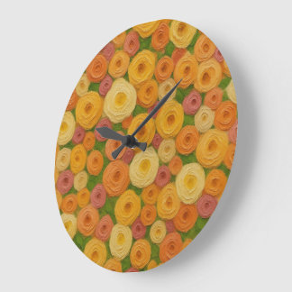 Reloj Redondo Grande Pintura al óleo de patrón floral continuo de otoño