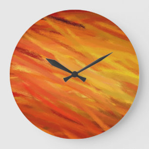 Reloj Redondo Grande Pintura amarillo-naranja del arte abstracto