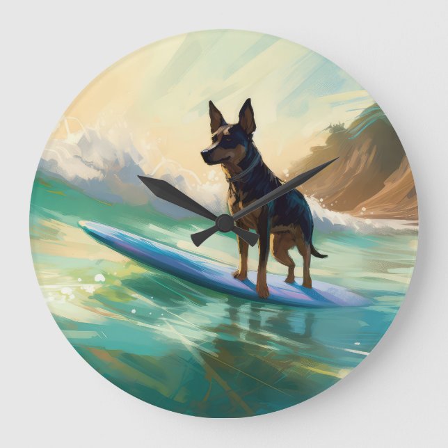 Reloj Redondo Grande Pintura australiana de surf en Kelpie Beach (Anverso)