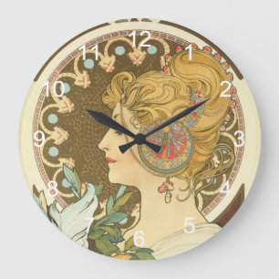 Reloj Redondo Grande Pintura de Alphonse Mucha