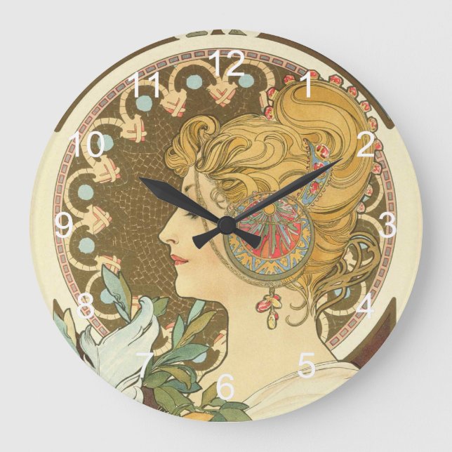 Reloj Redondo Grande Pintura de Alphonse Mucha (Anverso)