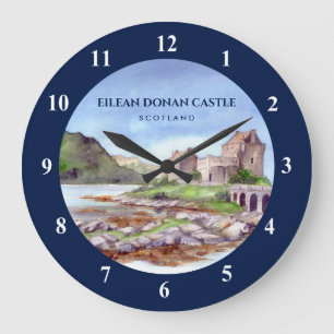 Reloj Redondo Grande Pintura de color de agua en el Castillo de Donan E