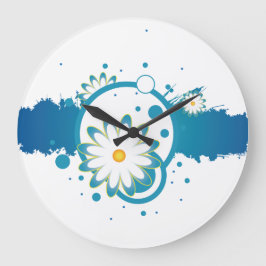 Reloj Redondo Grande Pintura de flor azul de la pared de la escisión