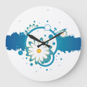 Reloj Redondo Grande Pintura de flor azul de la pared de la escisión