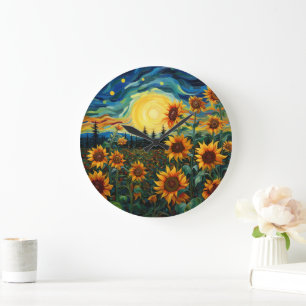 Reloj Redondo Grande Pintura de girasoles de Van Gogh