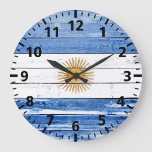 Reloj Redondo Grande Pintura de la bandera argentina sobre madera