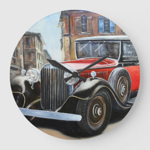 Reloj Redondo Grande Pintura de la Ciudad Vieja del Coche Retro