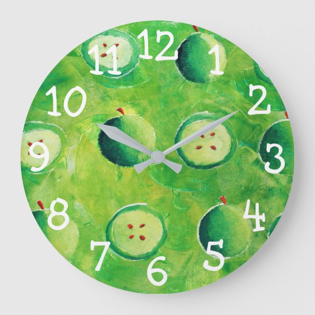 Reloj Redondo Grande Pintura de manzanas (Anverso)