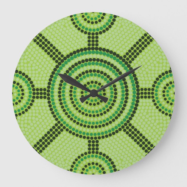 Reloj Redondo Grande Pintura de punto aborigen (Anverso)