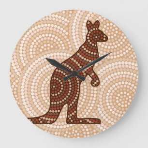 Reloj Redondo Grande Pintura de punto canguro aborigen