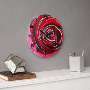 Reloj Redondo Grande Pintura de Rosa Mariposa por Alfred Fox