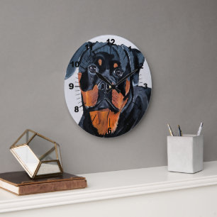 Reloj Redondo Grande Pintura de Rottweiler por Alfred Fox