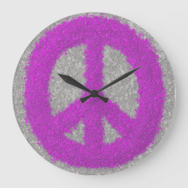 Reloj Redondo Grande Pintura de signos de paz coloreados por Fuchsia