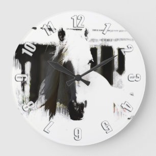 Reloj Redondo Grande Pintura de Stallion blanco