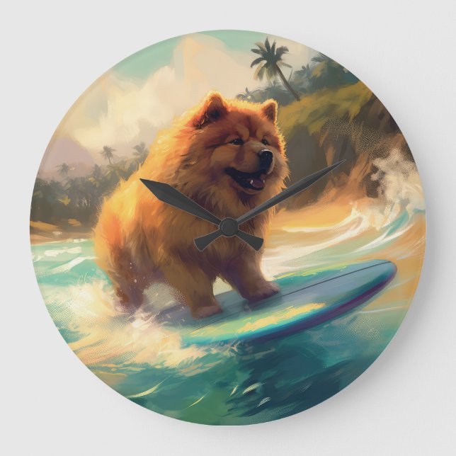 Reloj Redondo Grande Pintura de surf Chow Chow Beach (Anverso)