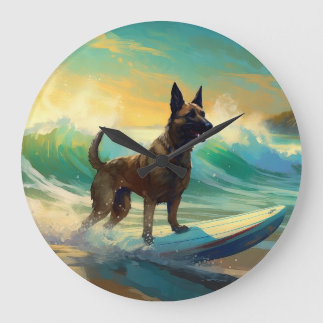 Reloj Redondo Grande Pintura de surf de Malinoi en Bélgica (Anverso)