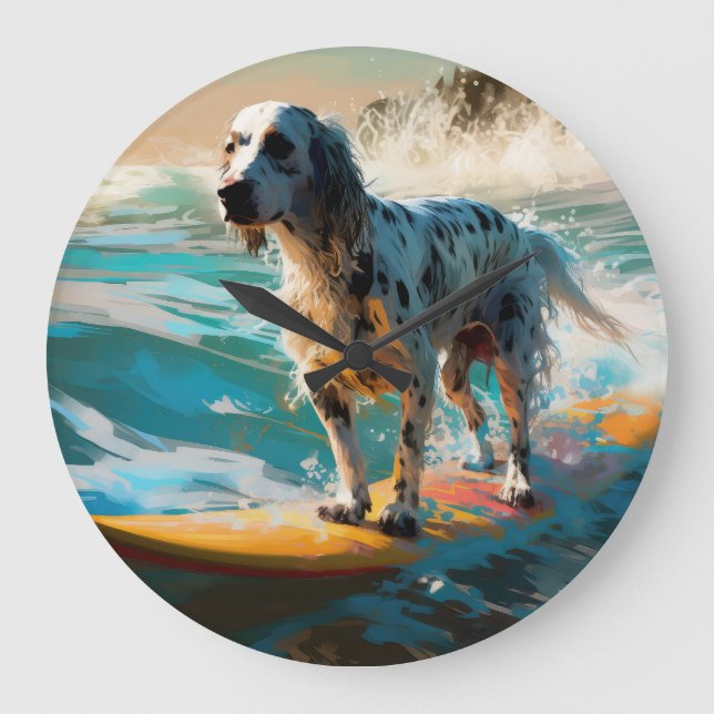 Reloj Redondo Grande Pintura de surf en English Setter Beach (Anverso)
