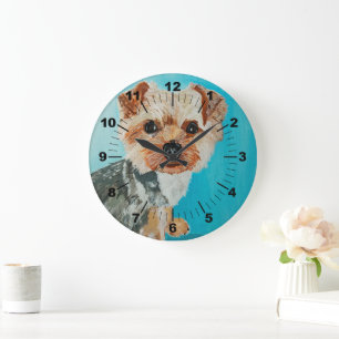 Reloj Redondo Grande Pintura de Yorkshire Terrier por Alfred Fox