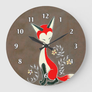 Reloj Redondo Grande Pintura de zorro moderna y artística linda
