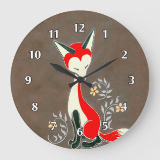 Reloj Redondo Grande Pintura de zorro moderna y artística linda