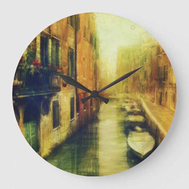 Reloj Redondo Grande Pintura del Canal de Venecia Balcony (Anverso)