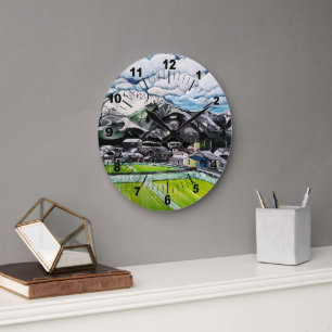 Reloj Redondo Grande Pintura del Monte Fuji por Alfred Fox
