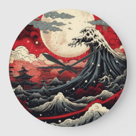 Reloj Redondo Grande Pintura digital al estilo de arte japonés